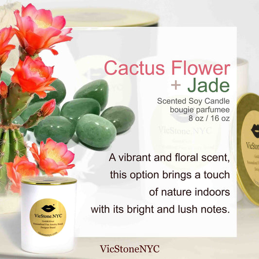 Cactus flower and Jade Luxury Floral Scent Soy Candle by Handmade