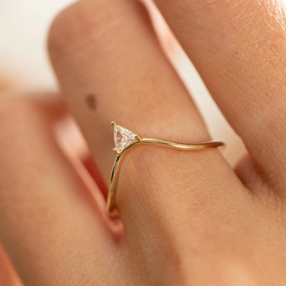 Trillion Diamond Yellow Gold Curve Ring