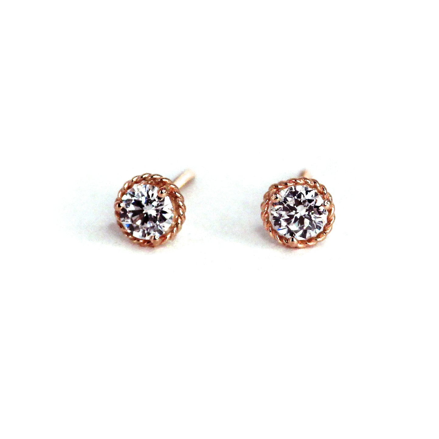 14K Antique Lab Diamond Stud Gold Earrings