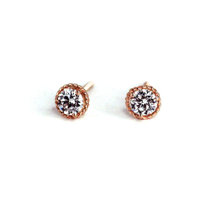 14K Antique Lab Diamond Stud Gold Earrings