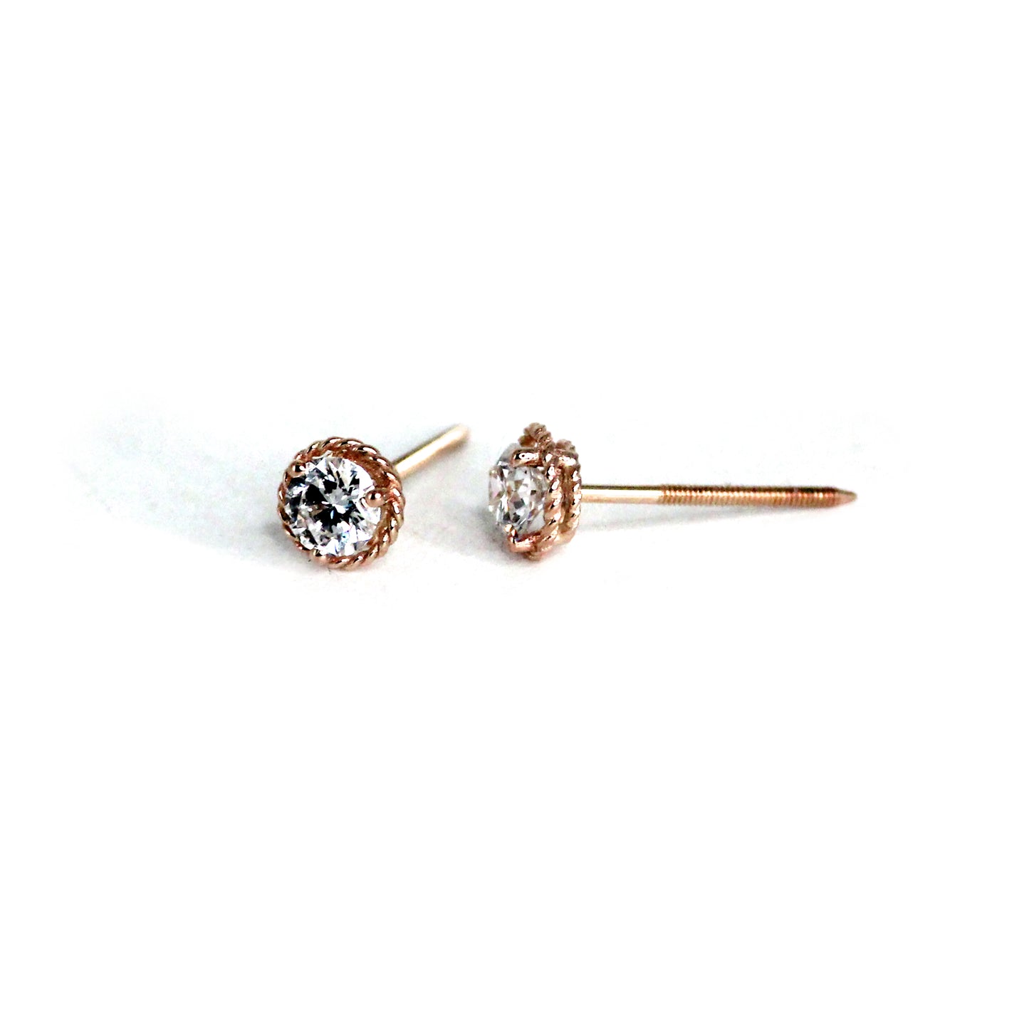 14K Antique Lab Diamond Stud Gold Earrings