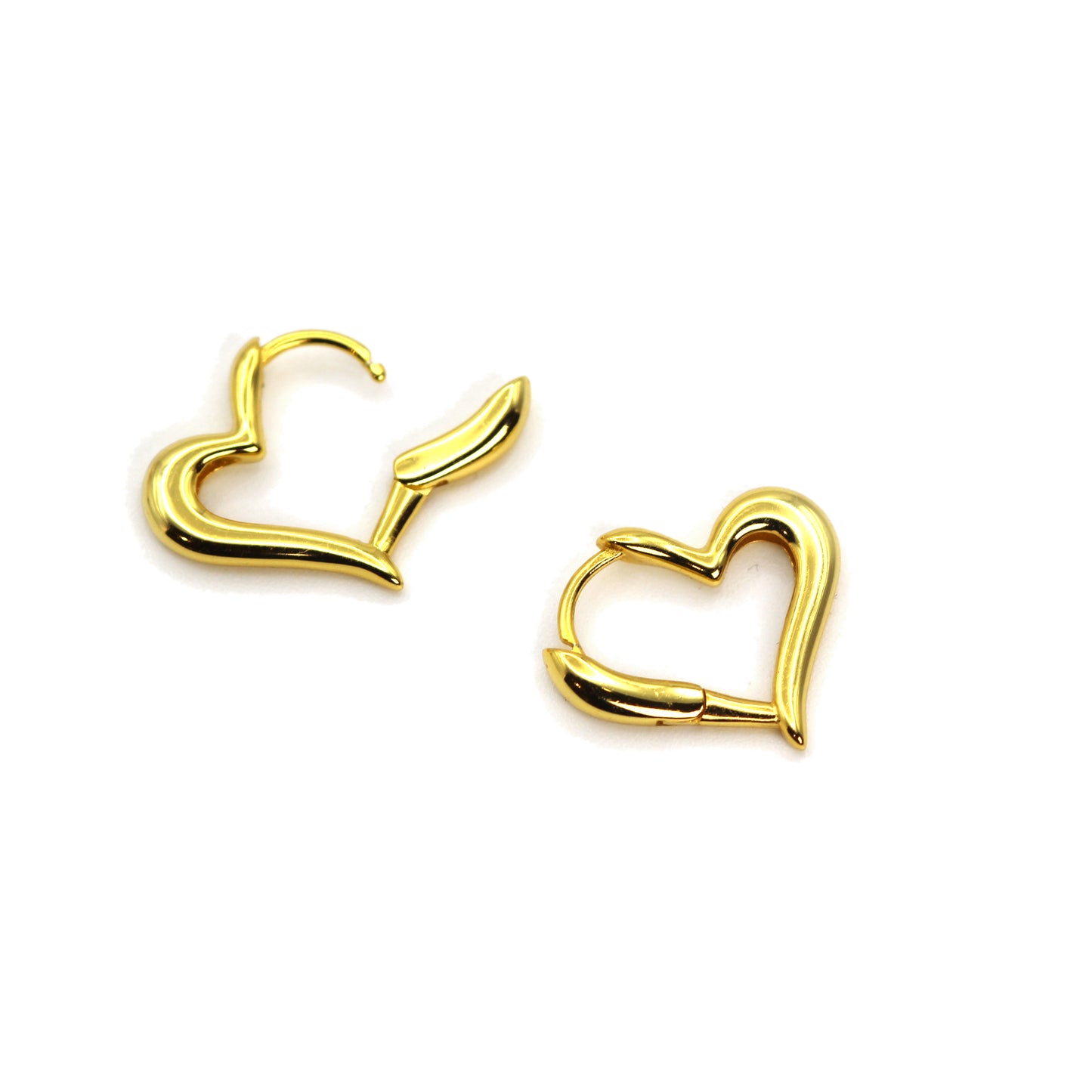 14k Gold Unique Lovely Heart Shape Hoop Earrings.