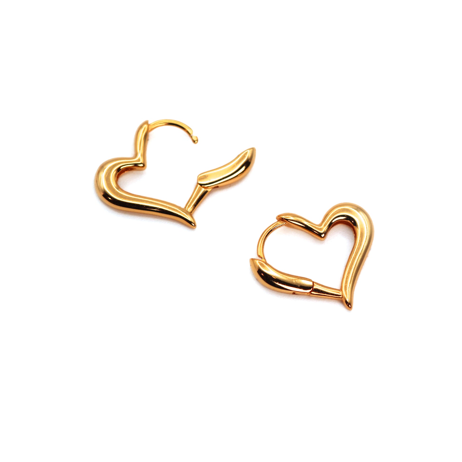 14k Gold Unique Lovely Heart Shape Hoop Earrings.