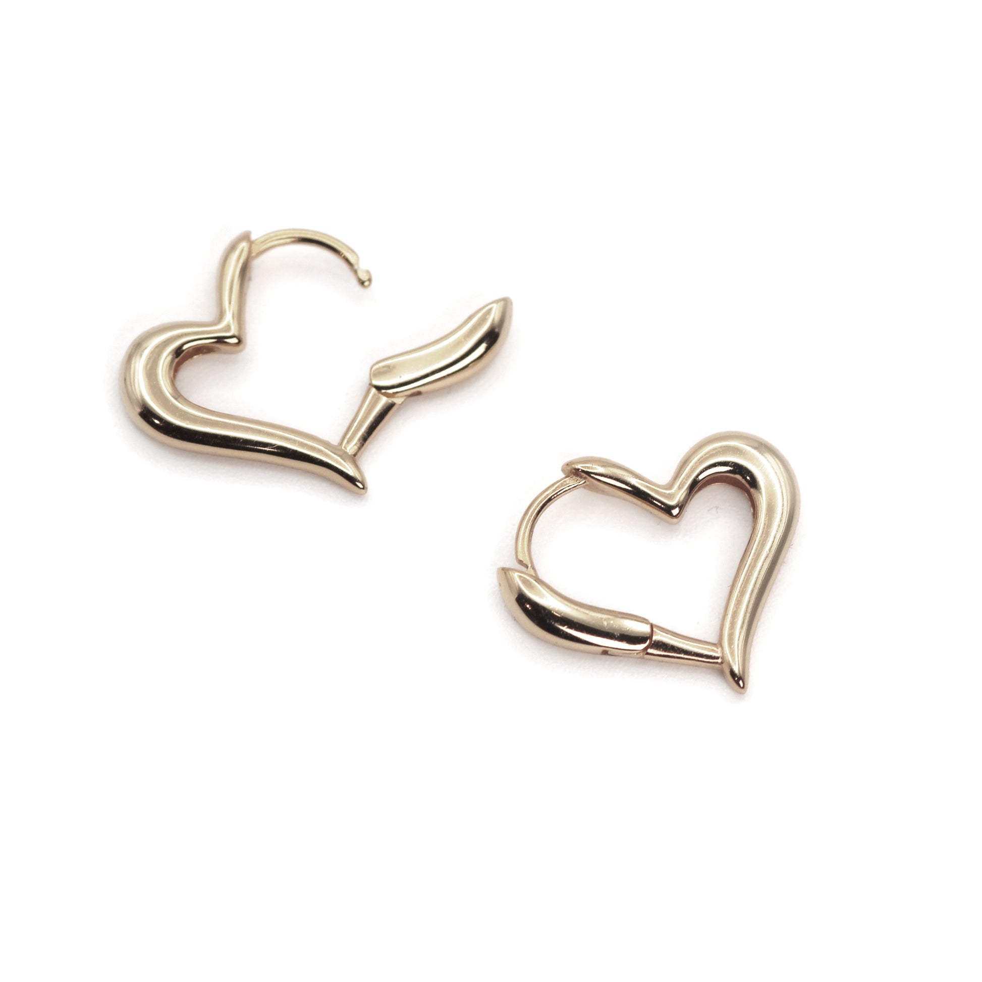 14k Gold Unique Lovely Heart Shape Hoop Earrings.