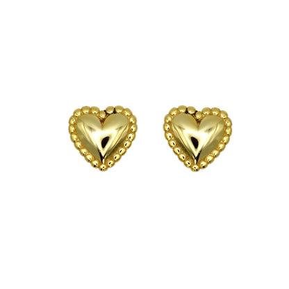 14K Small Lovely Heart Stud Yellow Solid Gold Earrings