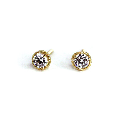 14K Antique Lab Diamond Stud Gold Earrings