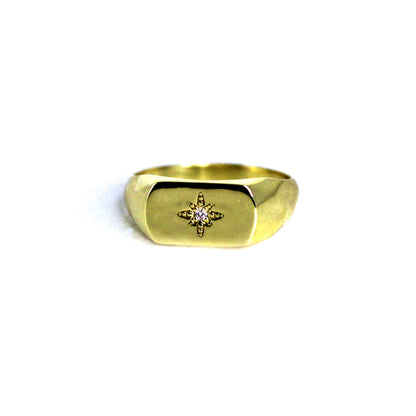 18K Natural Diamond Polaris Star Signet Gold Ring