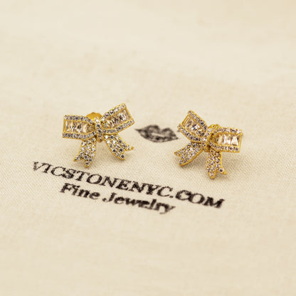 Elegant Ribbon Gold Stud Earrings For Women