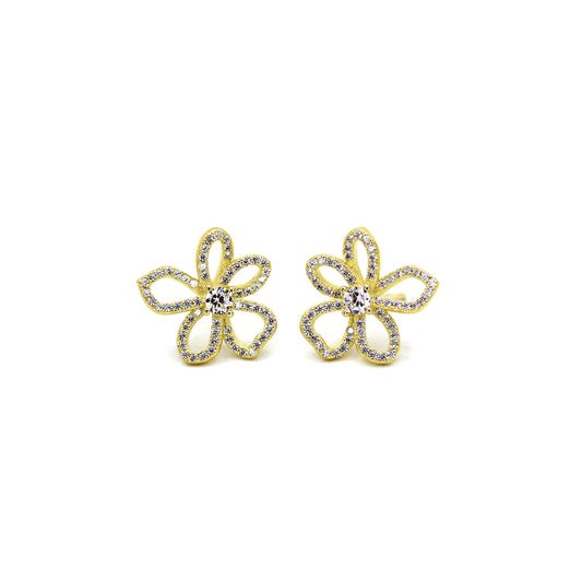 Unique Flower Line Gold Stud Earrings For Her