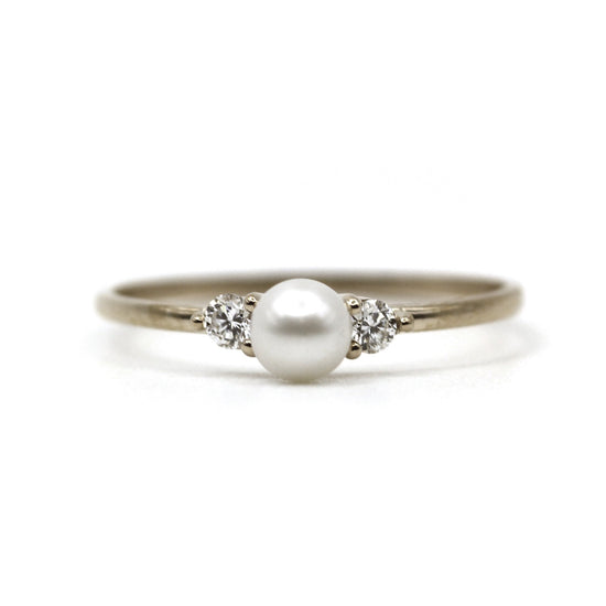 Art deco Akoya Pearl engagement ring | VicStone.NYC