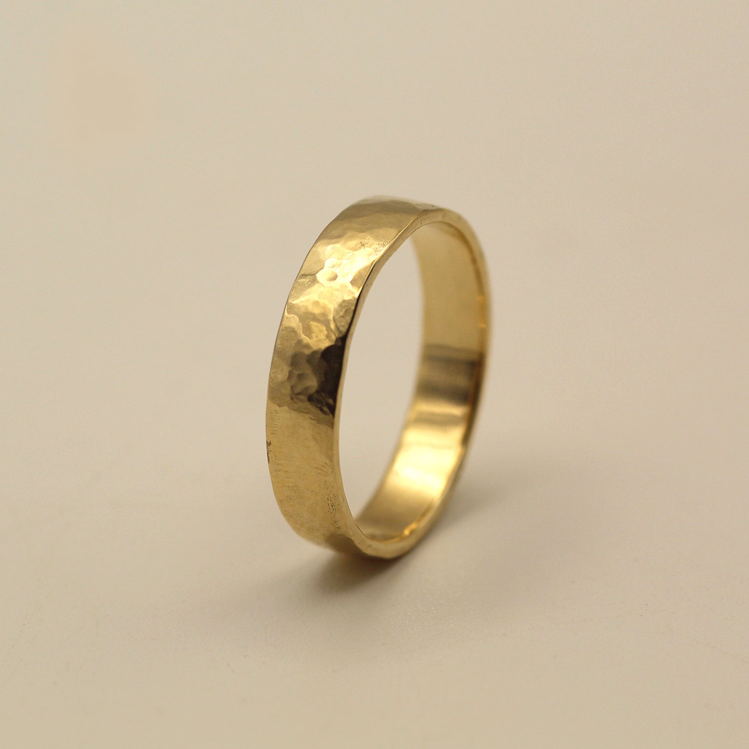 Handmade Hammered Texture Yellow Gold Ring | VicStone.NYC