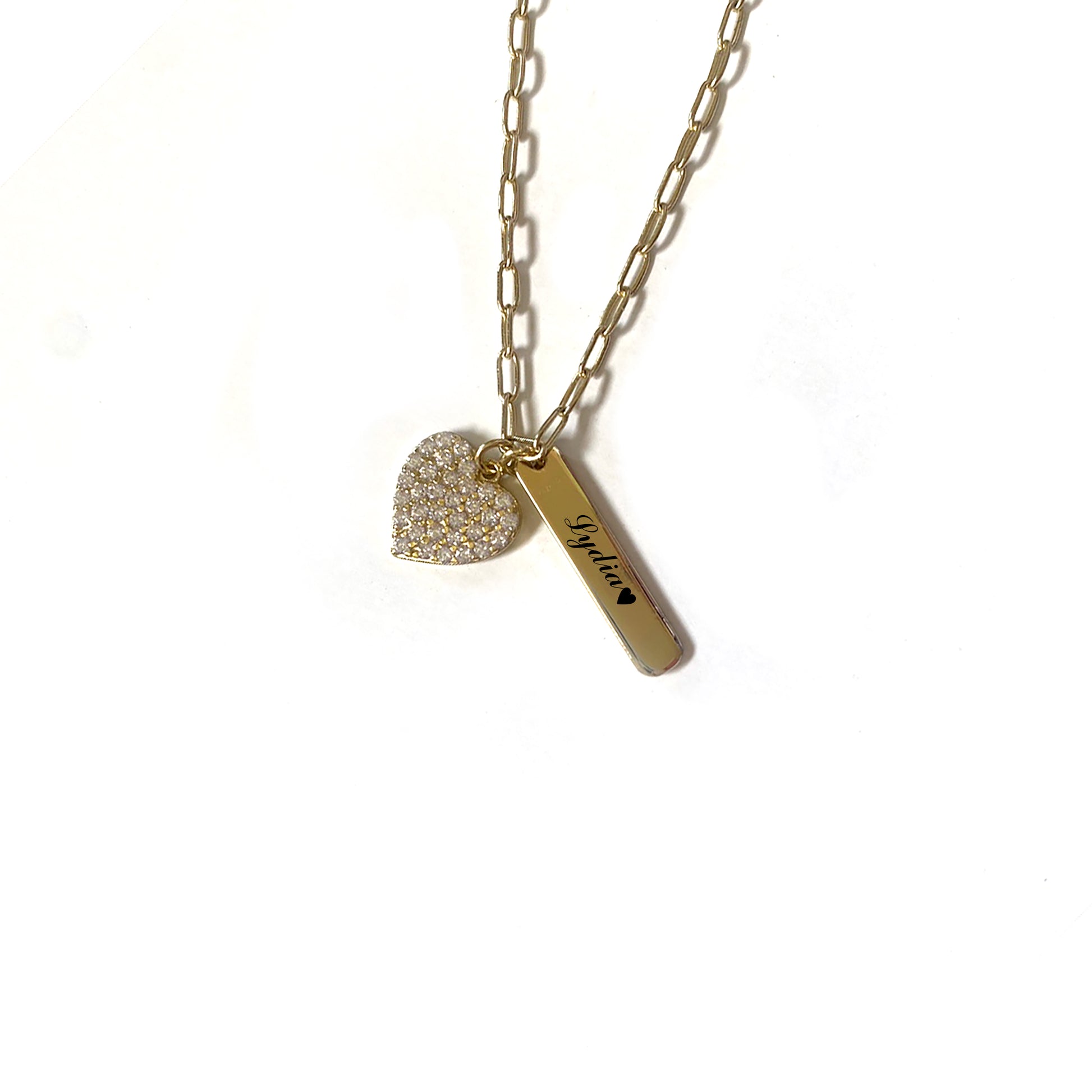 Customized Engraving Heart Gold Necklace.