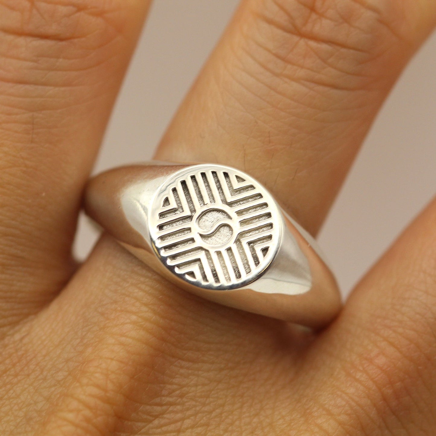 Yin and Yang Bold Sterling Silver Signet Ring.