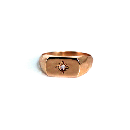 18K Natural Diamond Polaris Star Signet Gold Ring