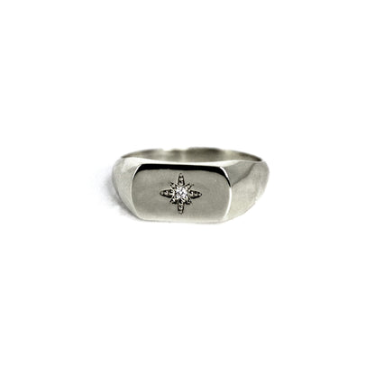 18K Natural Diamond Polaris Star Signet Gold Ring