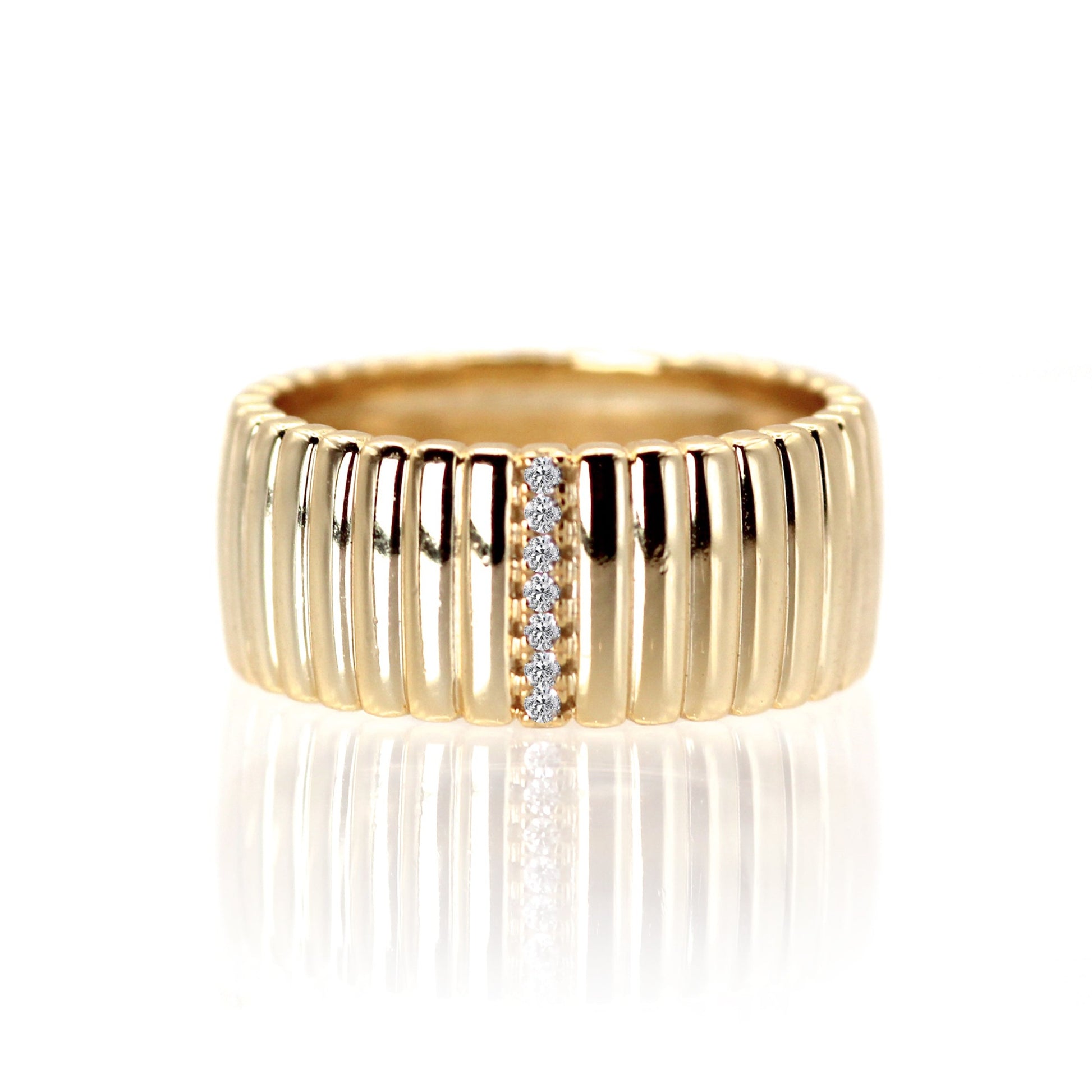 14k Natural Diamond Comfortable Bold Gold Ring.