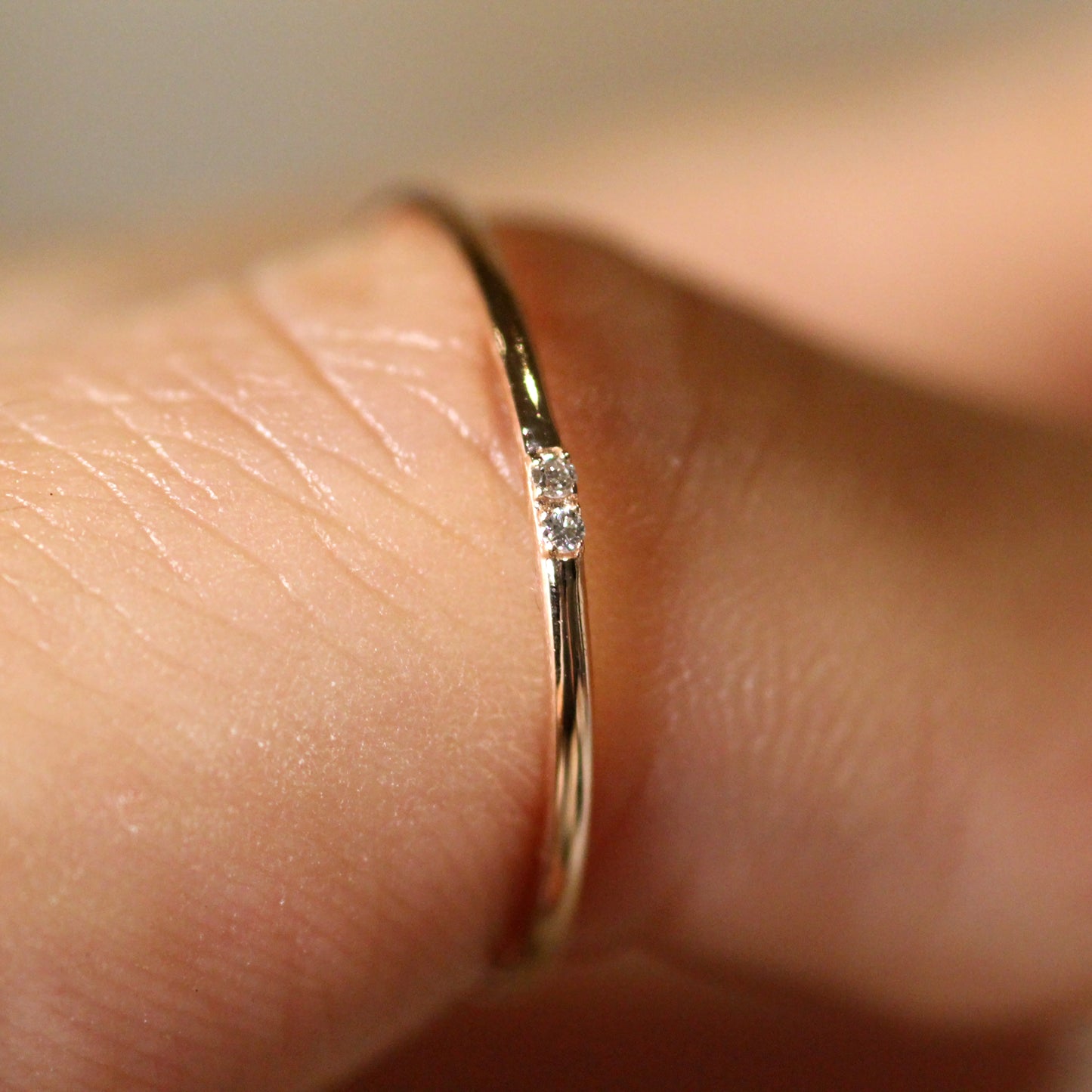 14k Tiny 2 Diamonds Gold Ring.