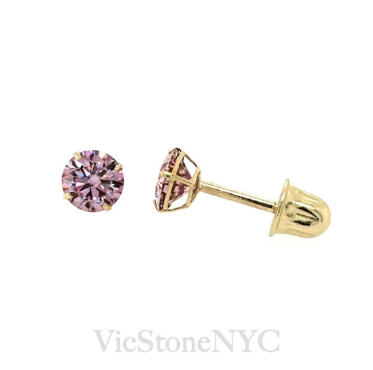 3mm Pink Moissanite Stud Earrings with Screw Back