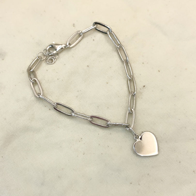 Customized Engraving Heart Charm Chain Bracelet.