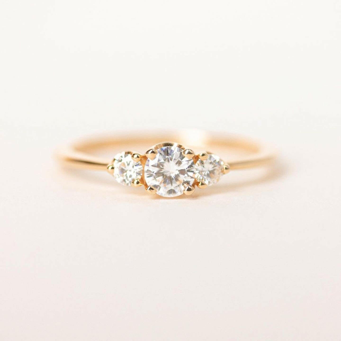 Three Diamond Engagement Ring in 14k Gold | VicStone.NYC