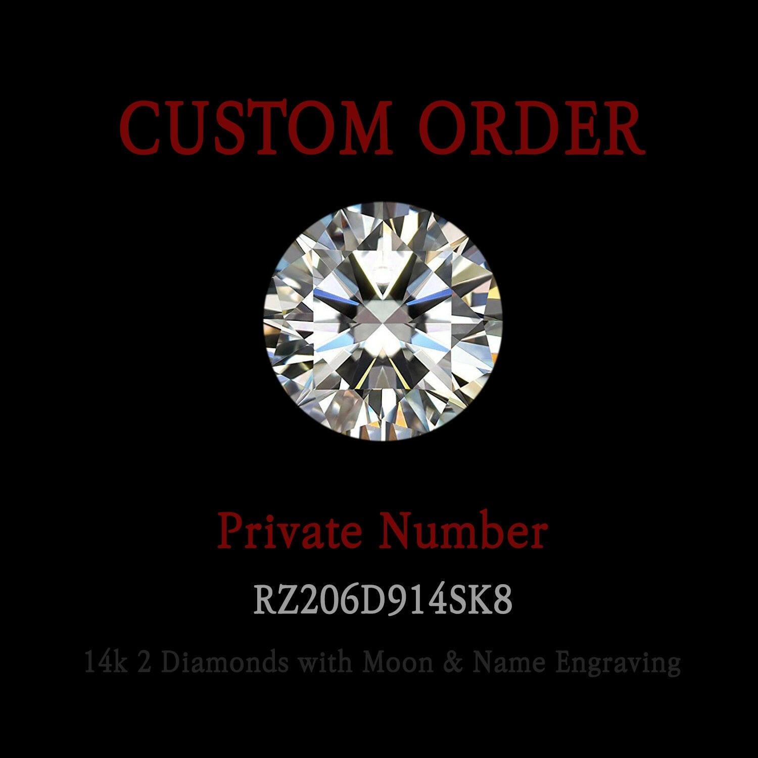 Custom Ring for Abigail Maller - 14k Diamond  with Moon Engraving Ring.