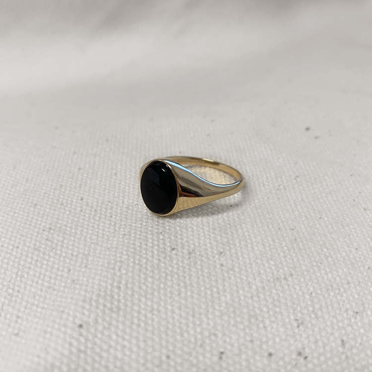 14k Gold Black Oval Onyx Ring | VicStone.NYC