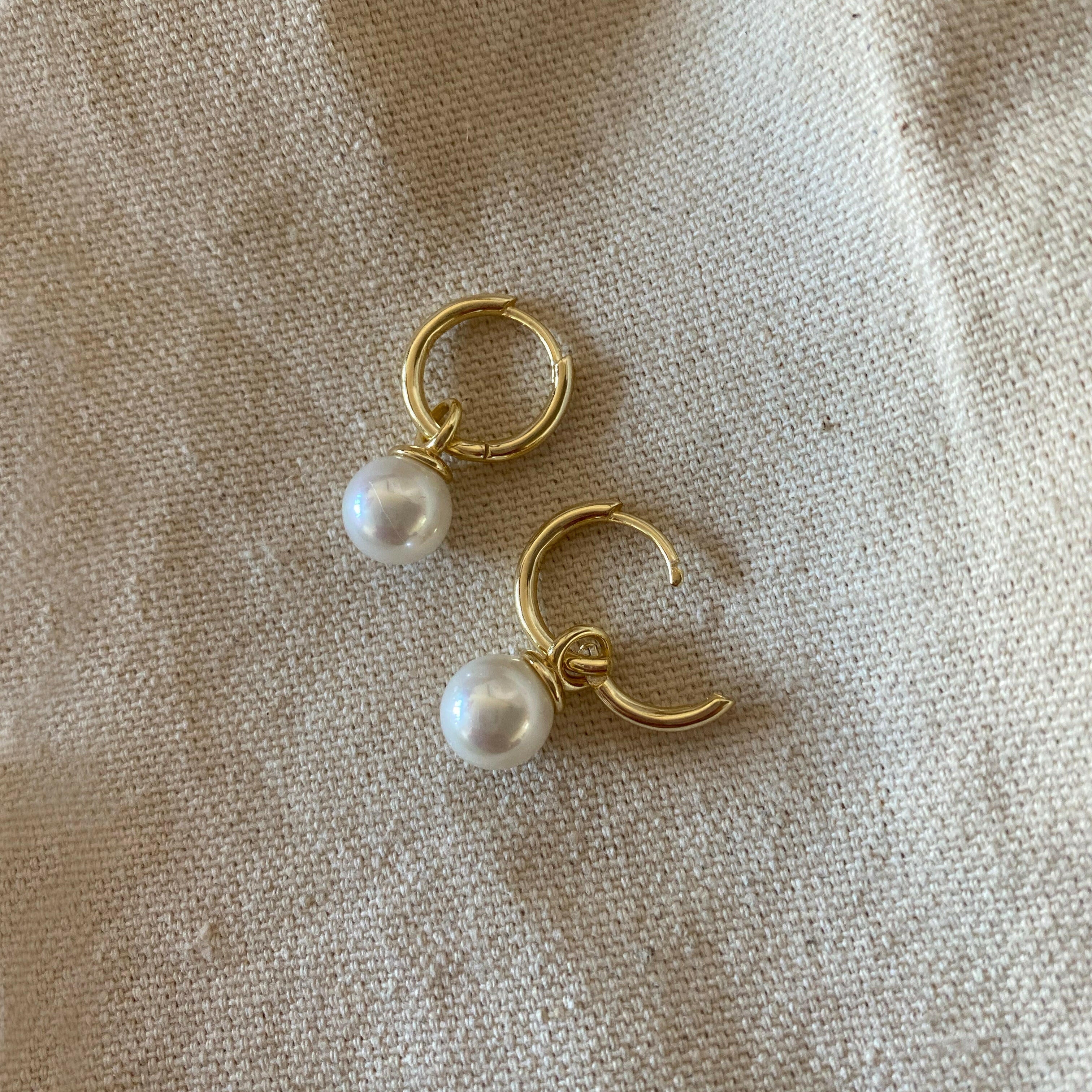 Pearl Hoop Earrings | VicStone.NYC