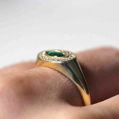 18k Natural Emerald with Diamond Evil Eye Bold Ring.