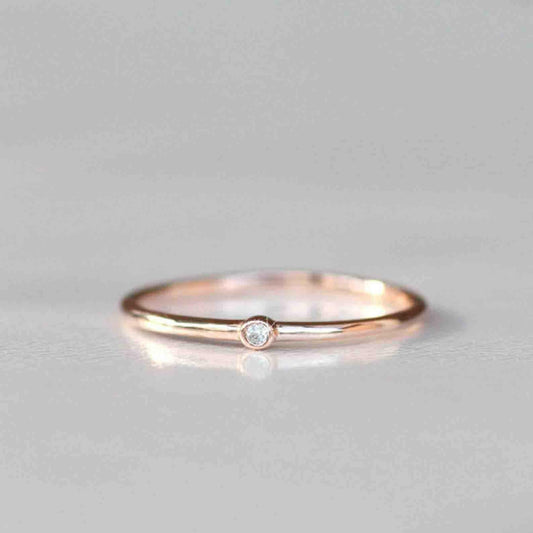 14k Tiny Diamond Simple Gold Ring.