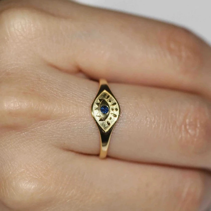 14k Evil Eye Ring with Birthday Stone.