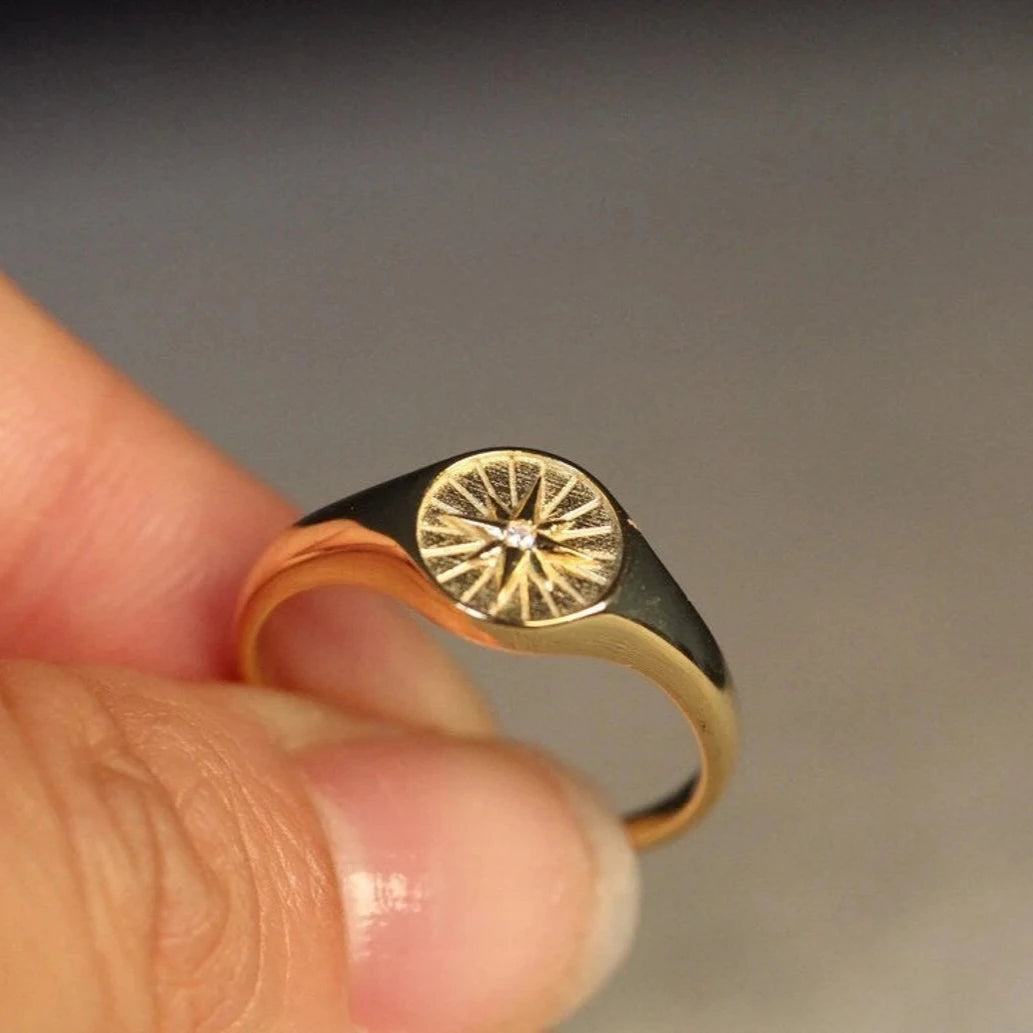 14k Natural Diamond Northern Star Gold Ring.