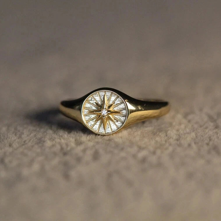 14k Natural Diamond Northern Star Gold Ring.