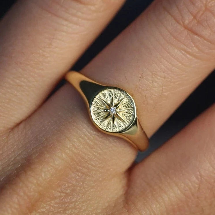 14k Natural Diamond Northern Star Gold Ring.