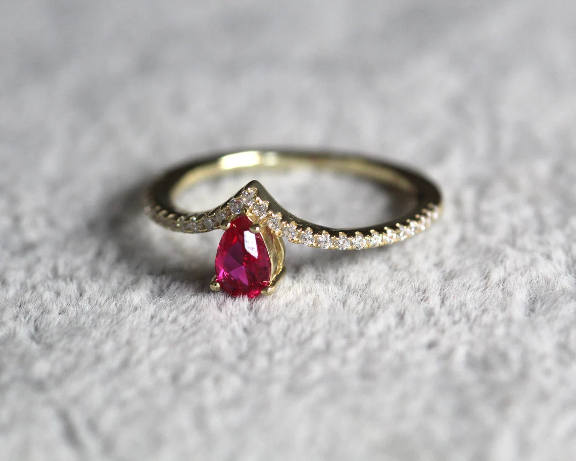 Natural Pear Shape Ruby with Diamond Engagement Ring – VicStone.NYC