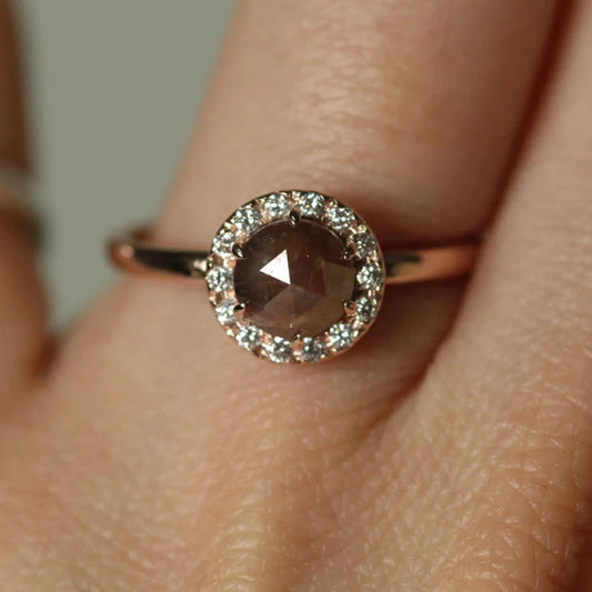 Brown Salt & Pepper Rose Cut Diamond Engagement Ring.