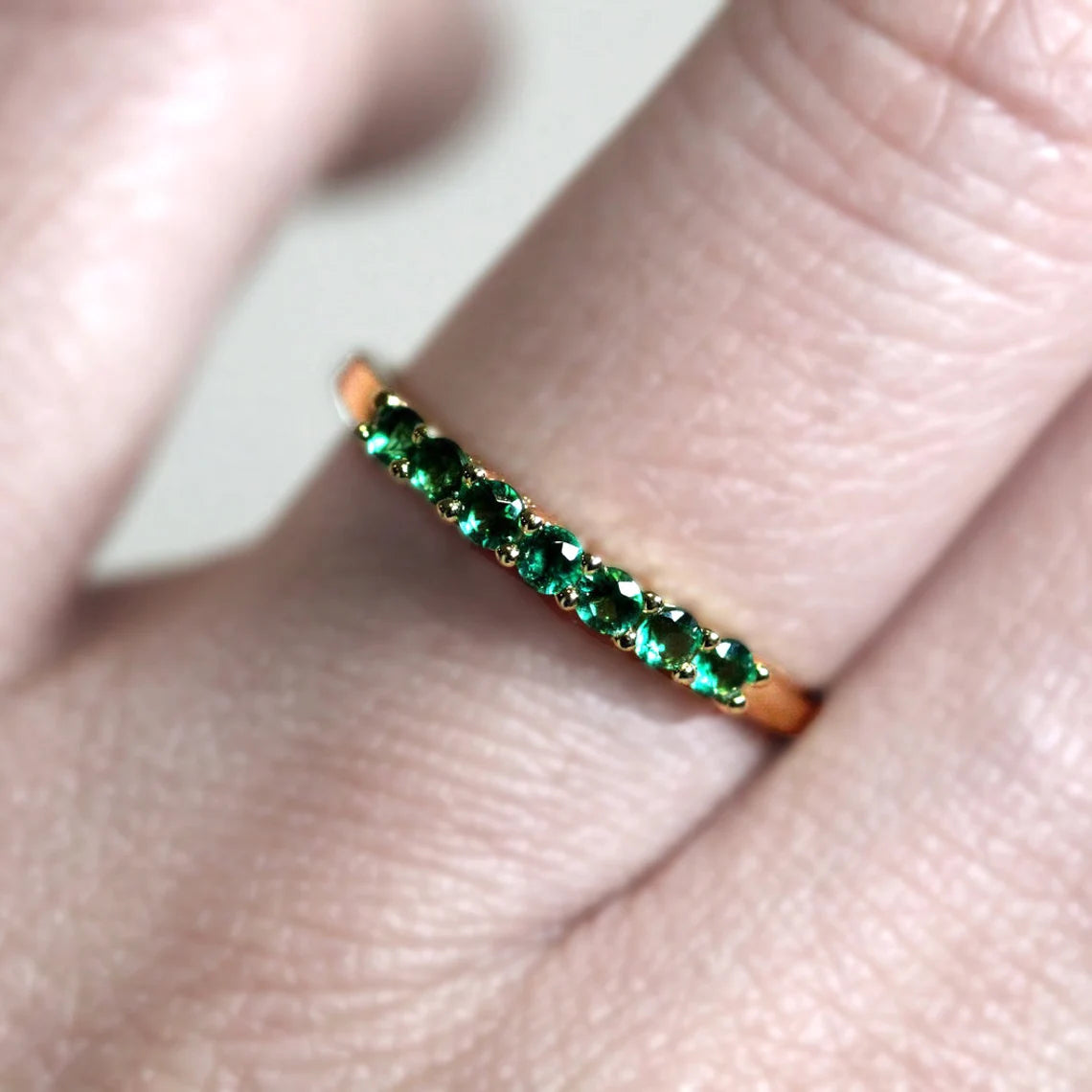 14k Gold Emerald Eternity Ring.